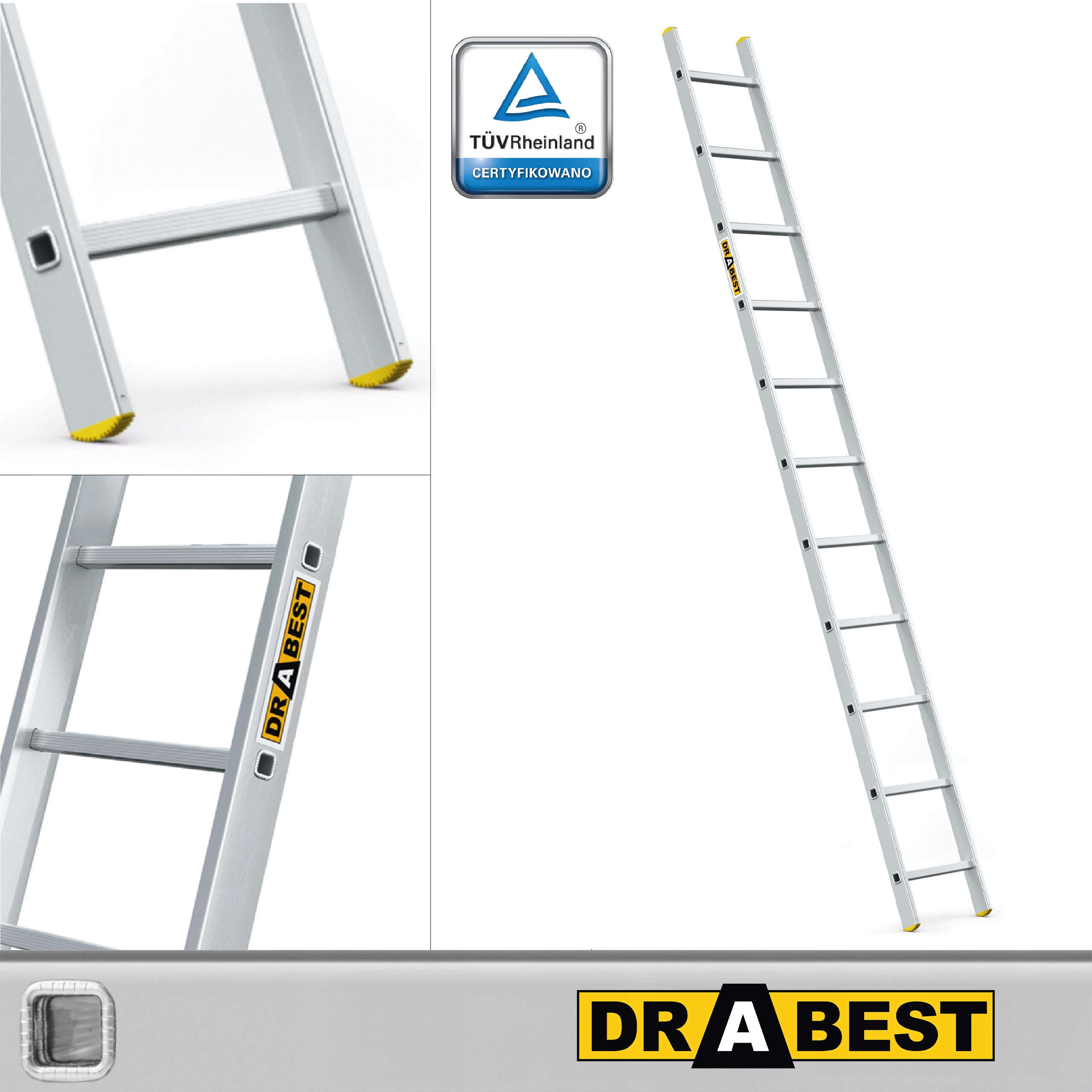 Drabest rebrík 3,98 m hliníkový 1 x 11 do 150 kg